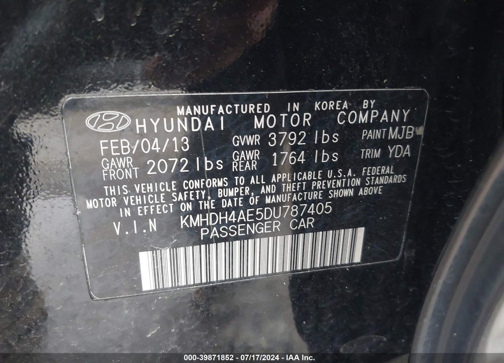 2013 HYUNDAI ELANTRA GLS VIN: KMHDH4AE5DU787405