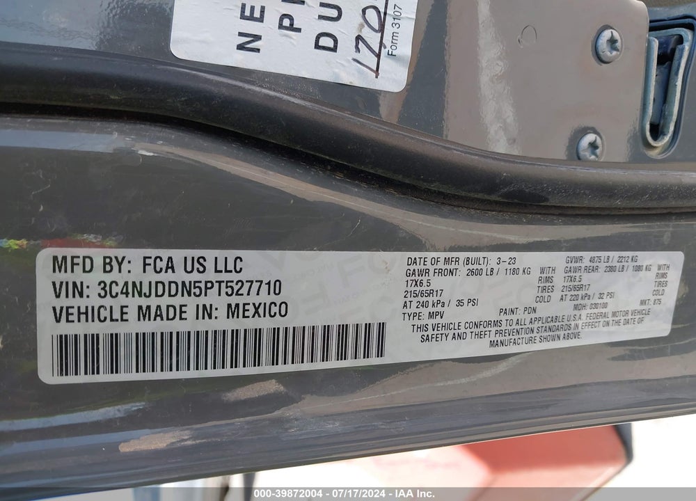 2023 JEEP COMPASS TRAILHAWK 4X4 VIN: 3C4NJDDN5PT527710