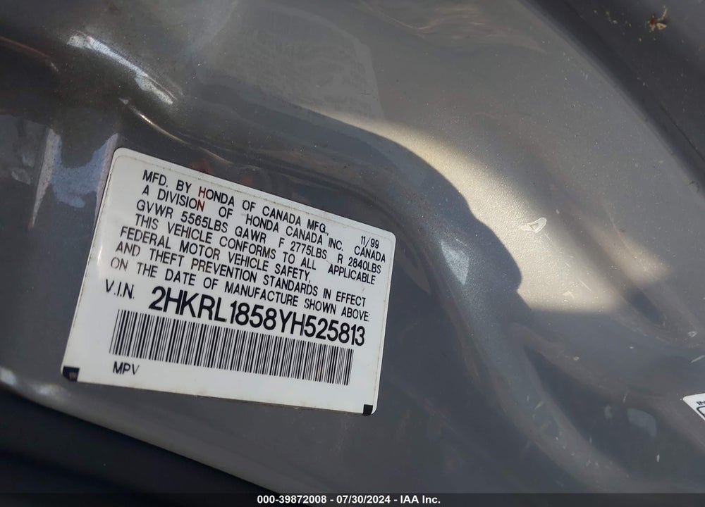 2000 HONDA ODYSSEY LX VIN: 2HKRL1858YH525813