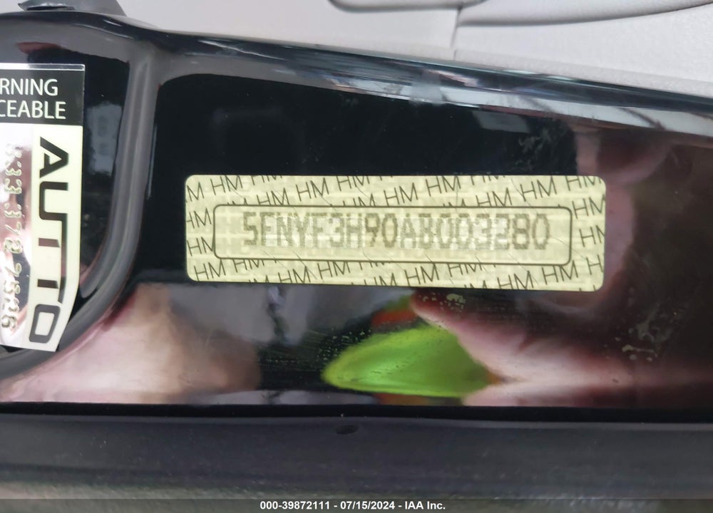 2010 HONDA PILOT TOURING VIN: 5FNYF3H90AB003280