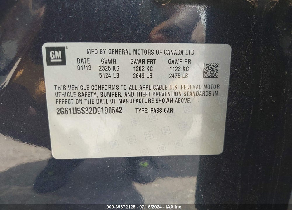 2013 CADILLAC XTS PLATINUM VIN: 2G61U5S32D9190542