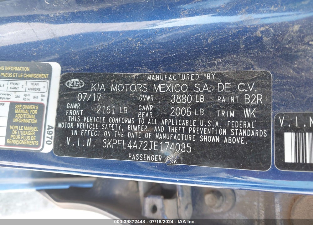 2018 KIA FORTE LX VIN: 3KPFL4A72JE174035