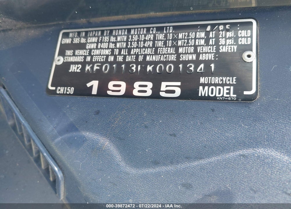 1985 HONDA CH150 VIN: JH2KF0113FK001341