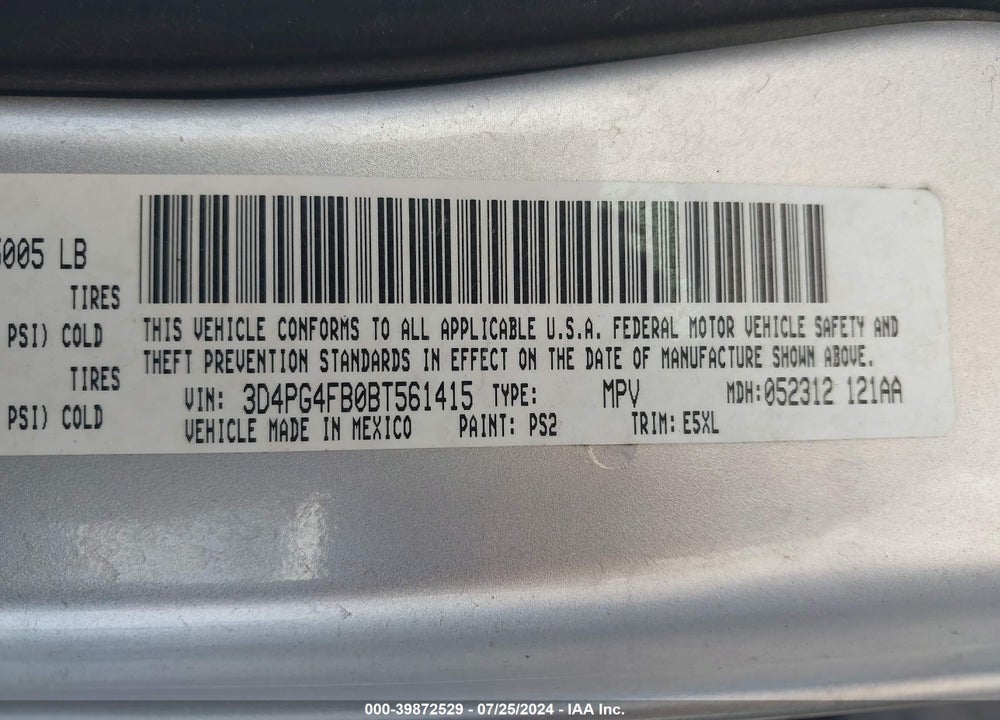2011 DODGE JOURNEY EXPRESS VIN: 3D4PG4FB0BT561415