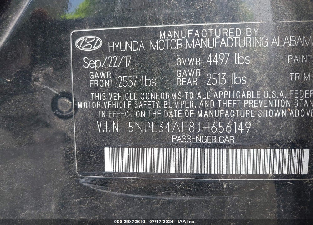 2018 HYUNDAI SONATA LIMITED VIN: 5NPE34AF8JH656149