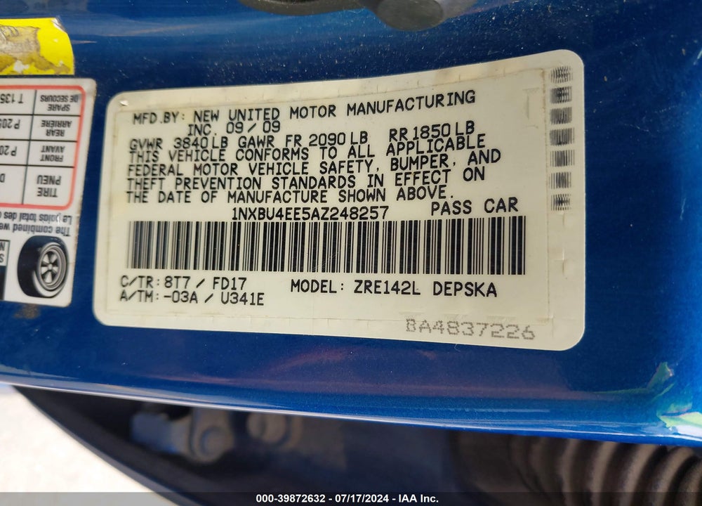 2010 TOYOTA COROLLA S VIN: 1NXBU4EE5AZ248257