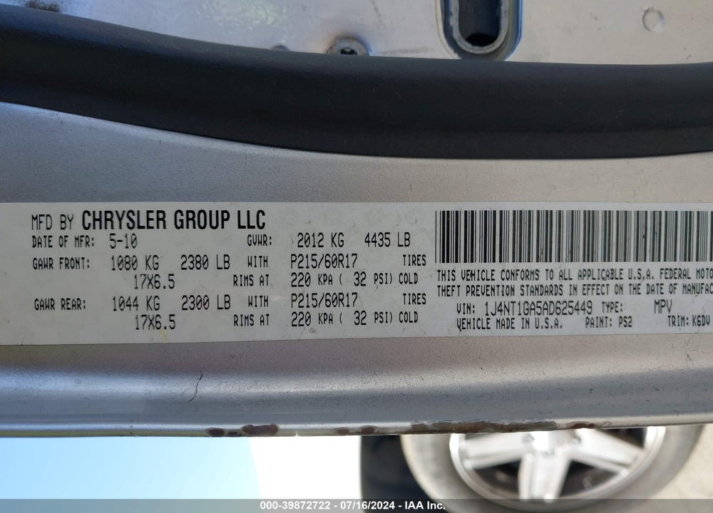 2010 JEEP PATRIOT SPORT VIN: 1J4NT1GA5AD625449