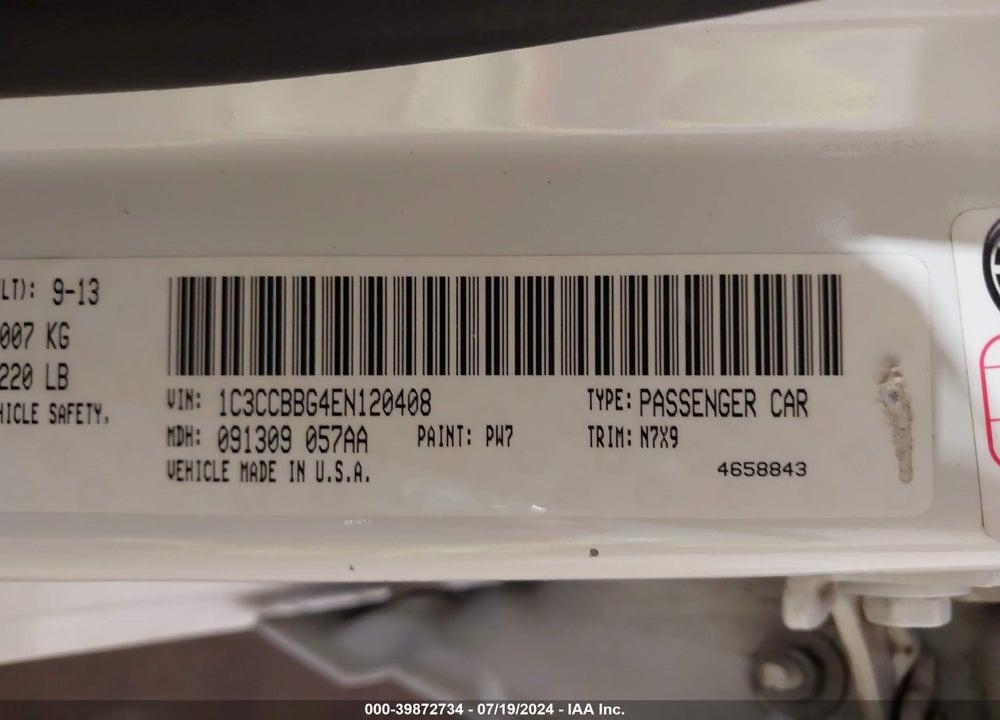 2014 CHRYSLER 200 VIN: 1C3CCBBG4EN120408