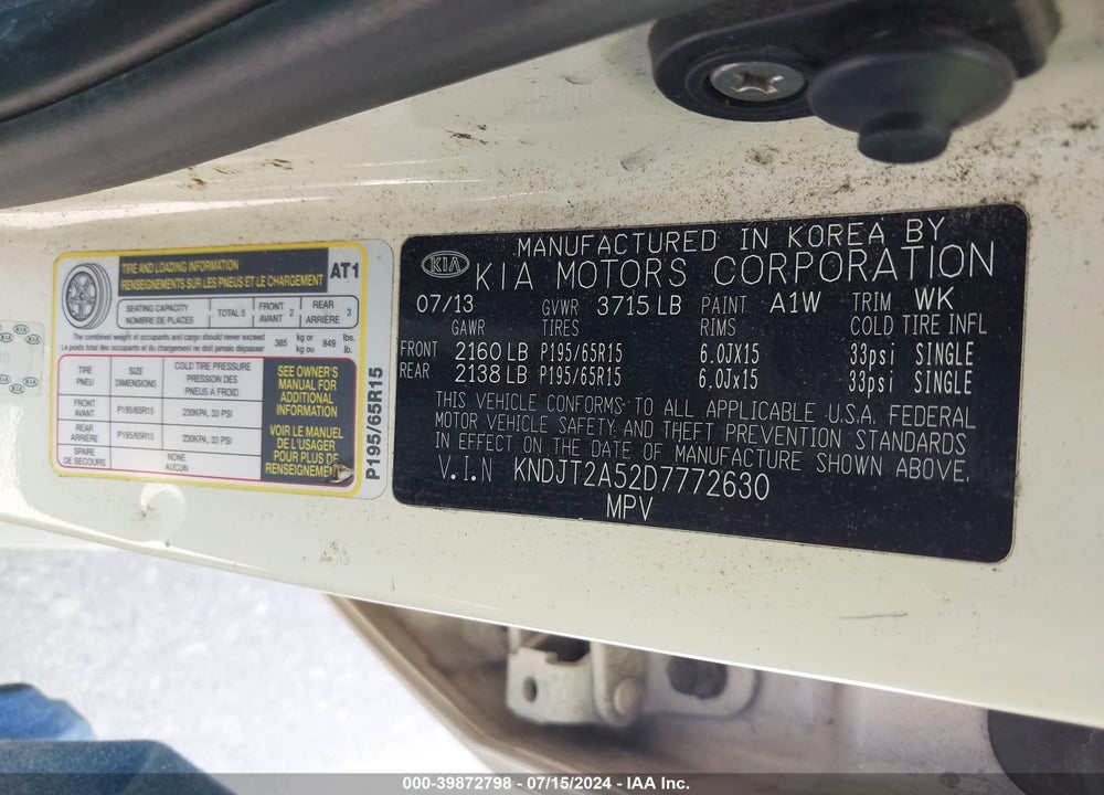 2013 KIA SOUL VIN: KNDJT2A52D7772630