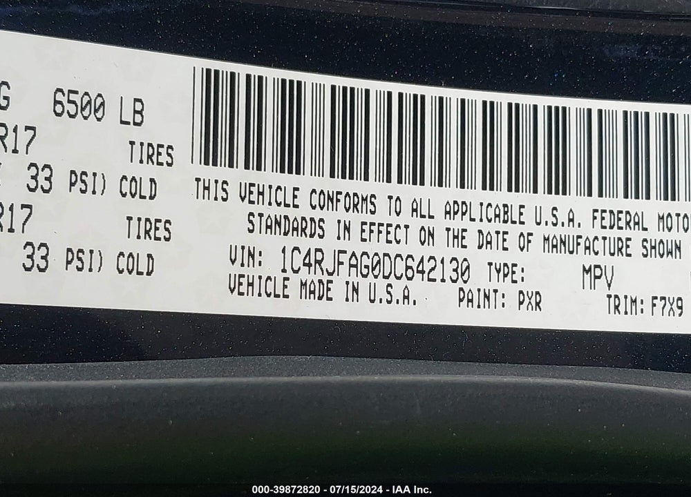 2013 JEEP GRAND CHEROKEE LAREDO VIN: 1C4RJFAG0DC642130