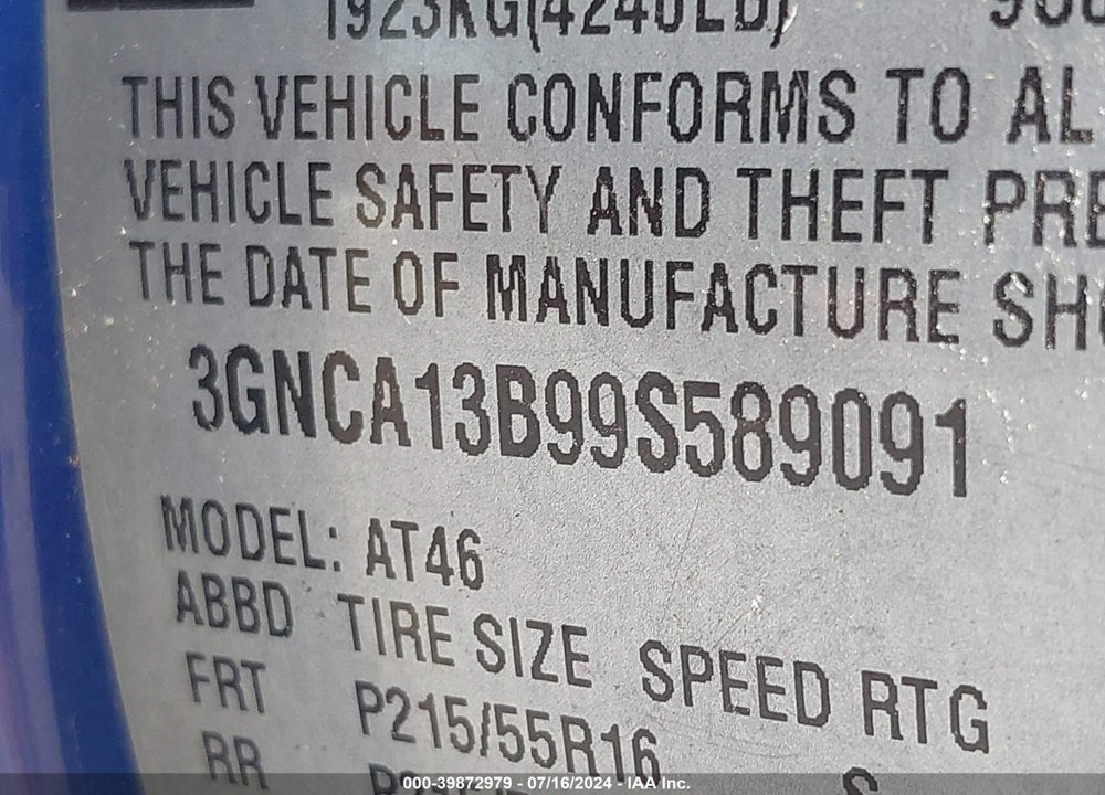 2009 CHEVROLET HHR LS VIN: 3GNCA13B99S589091