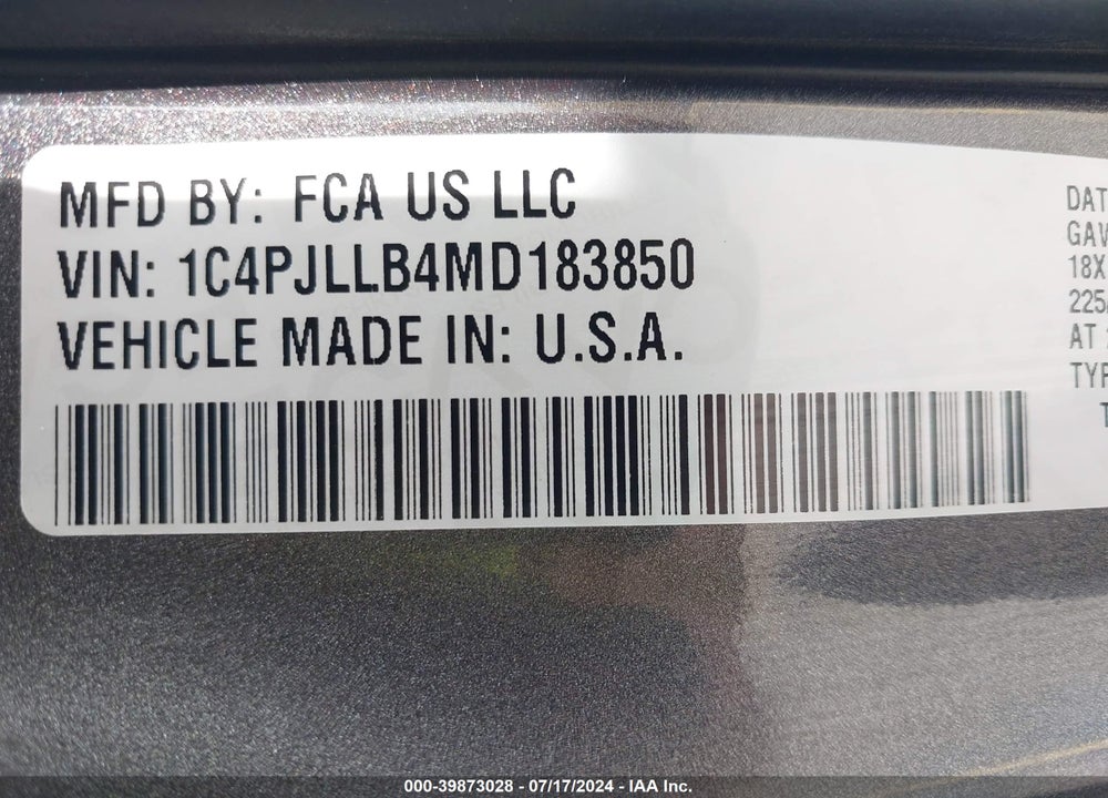 2021 JEEP CHEROKEE ALTITUDE FWD VIN: 1C4PJLLB4MD183850