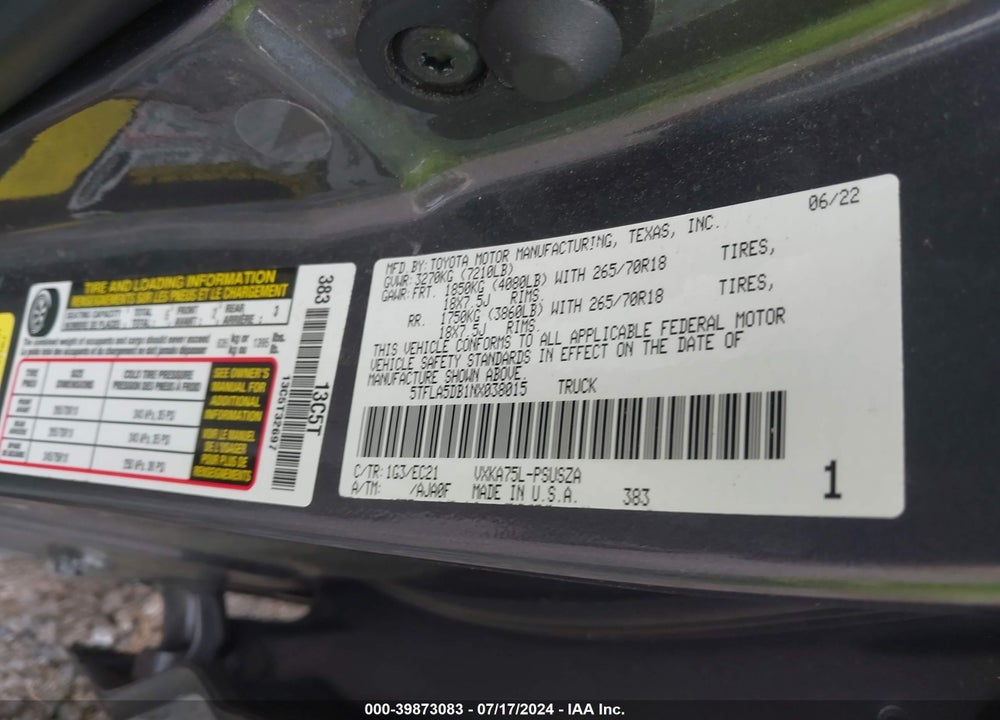 2022 TOYOTA TUNDRA SR5 VIN: 5TFLA5DB1NX038015