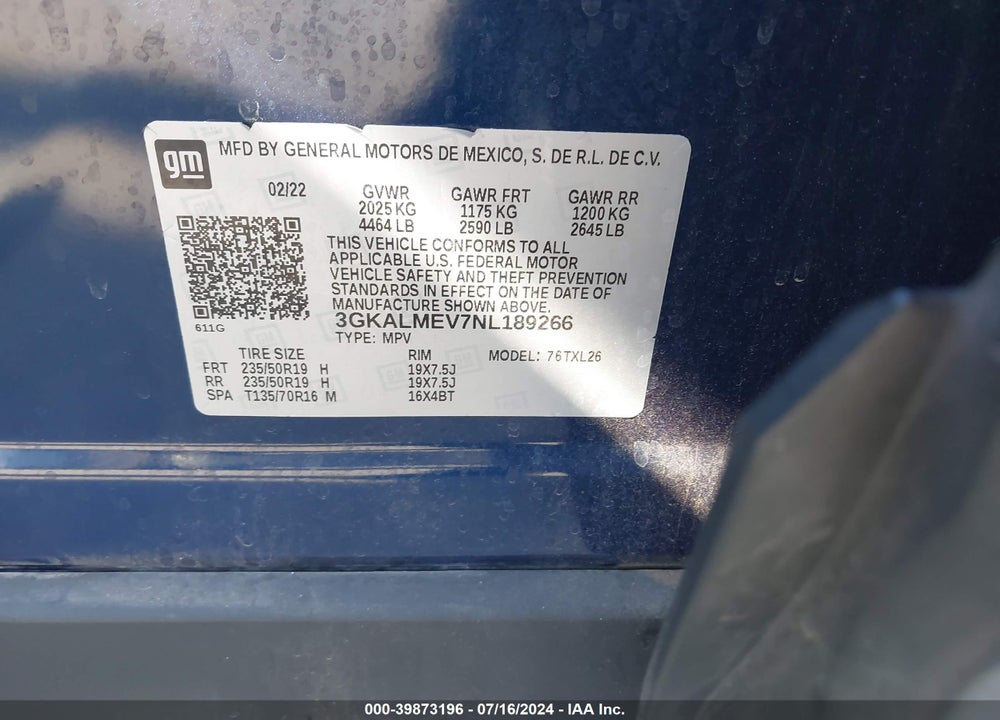 2022 GMC TERRAIN FWD SLE VIN: 3GKALMEV7NL189266