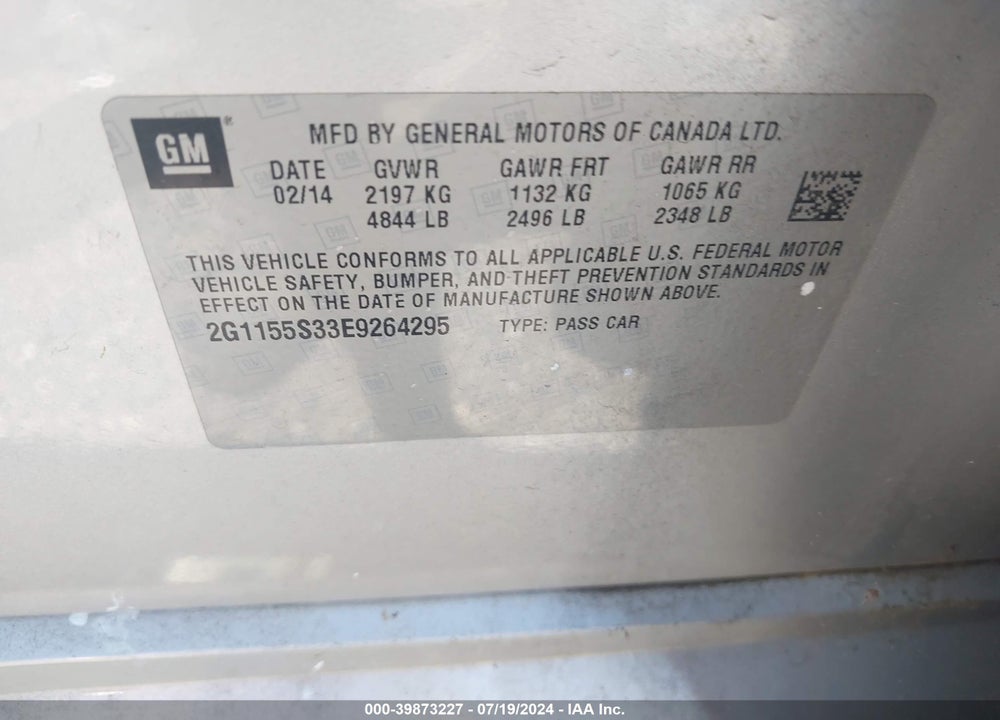 2014 CHEVROLET IMPALA 2LZ VIN: 2G1155S33E9264295