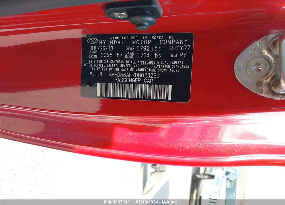 2013 HYUNDAI ELANTRA GS VIN: KMHDH6AE7DU023261