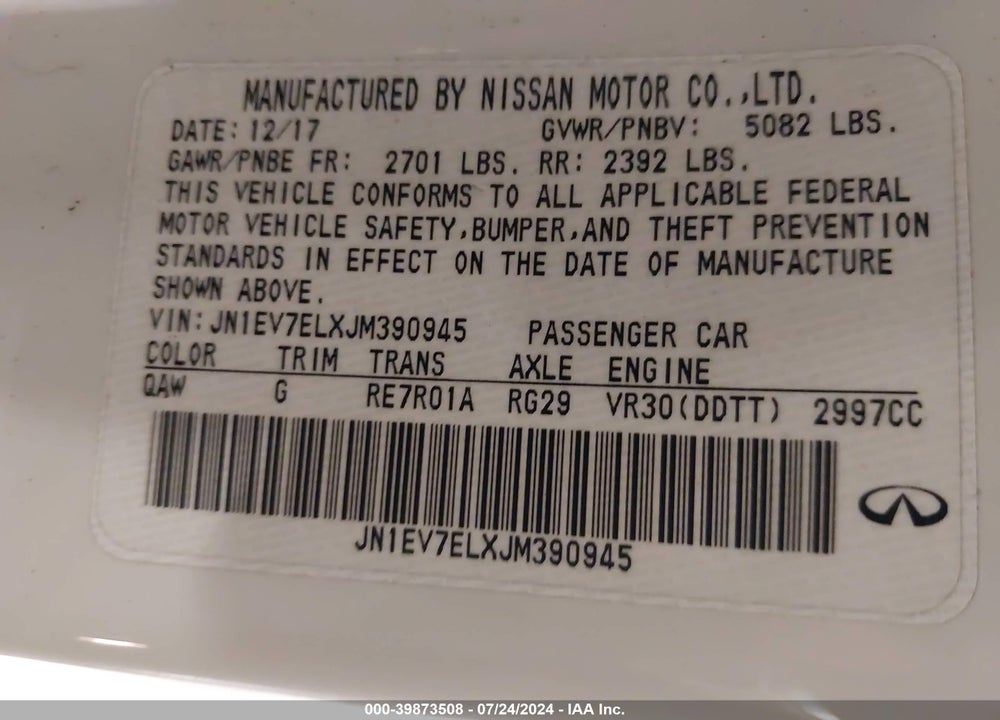 2018 INFINITI Q60 3.0T LUXE VIN: JN1EV7ELXJM390945
