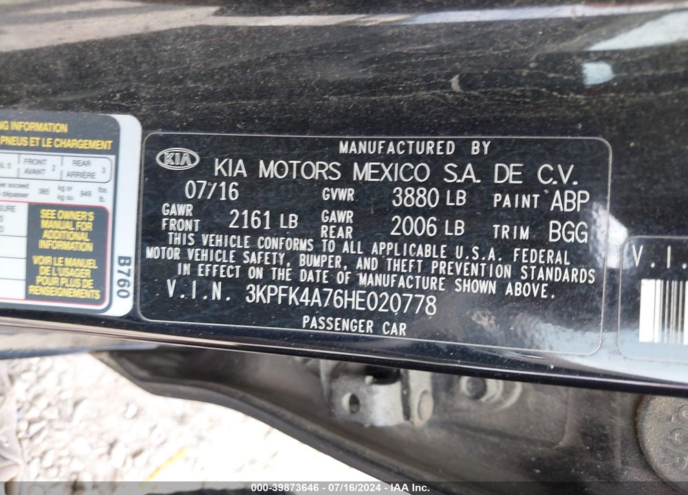 2017 KIA FORTE LX VIN: 3KPFK4A76HE020778