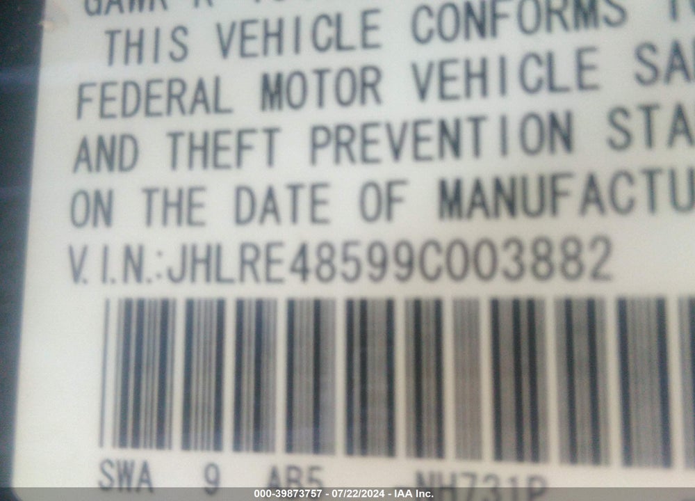2009 HONDA CR-V EX VIN: JHLRE48599C003882