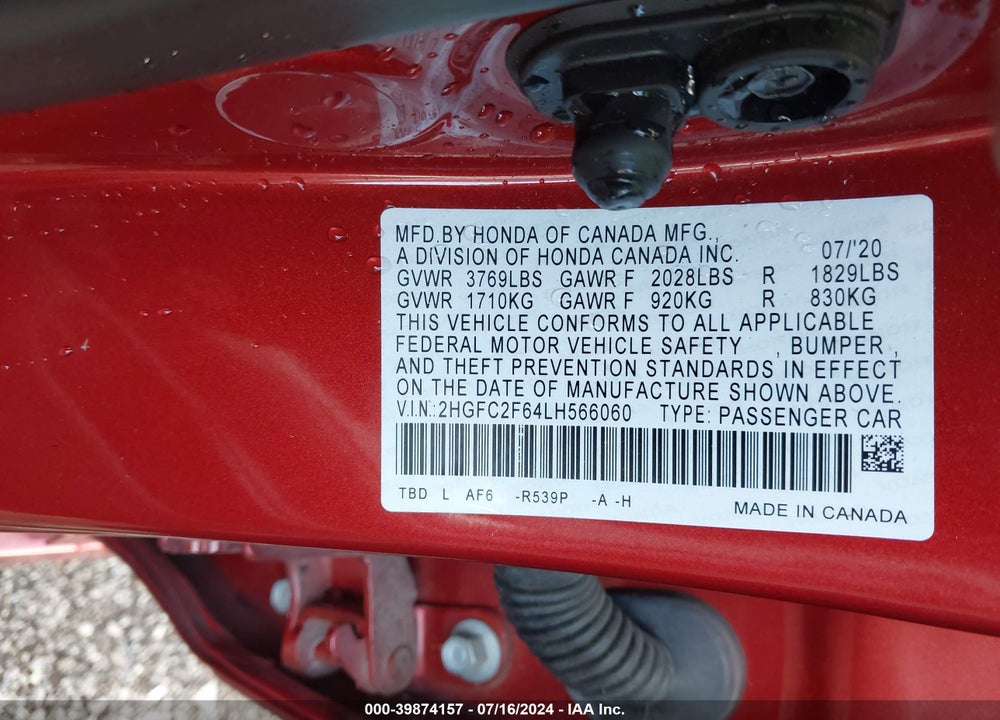 2020 HONDA CIVIC LX VIN: 2HGFC2F64LH566060