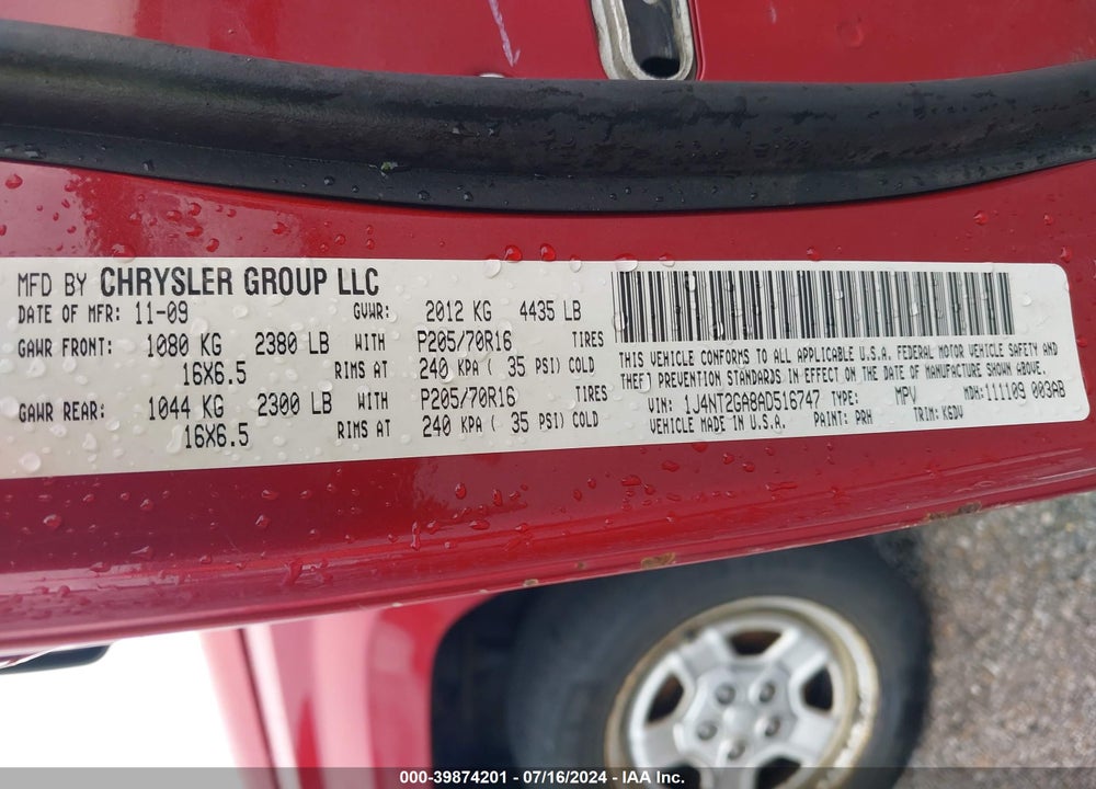 2010 JEEP PATRIOT SPORT VIN: 1J4NT2GA8AD516747