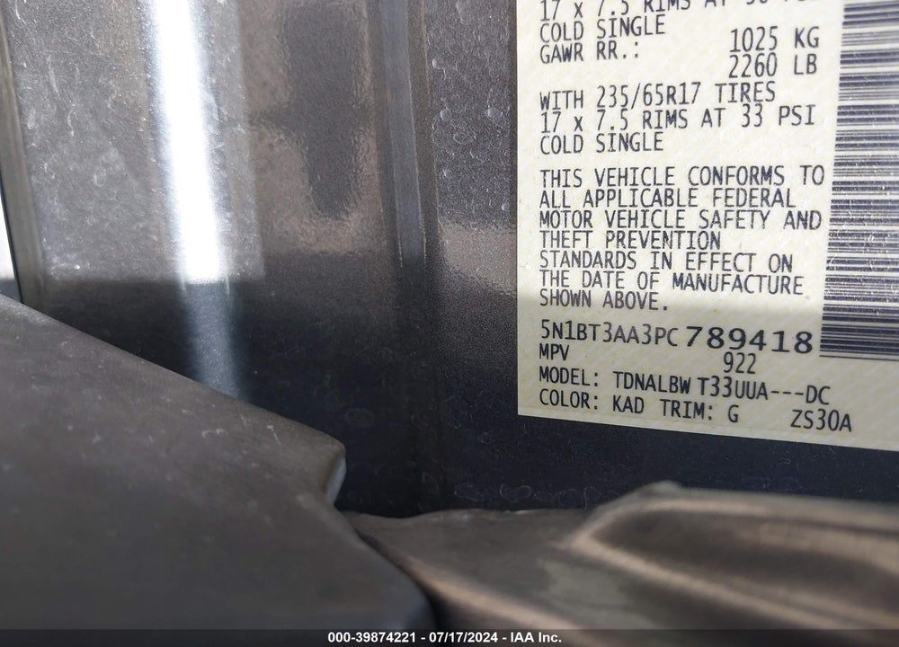 2023 NISSAN ROGUE S FWD VIN: 5N1BT3AA3PC789418