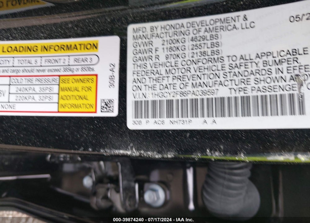 2023 HONDA ACCORD HYBRID TOURING VIN: 1HGCY2F86PA039597