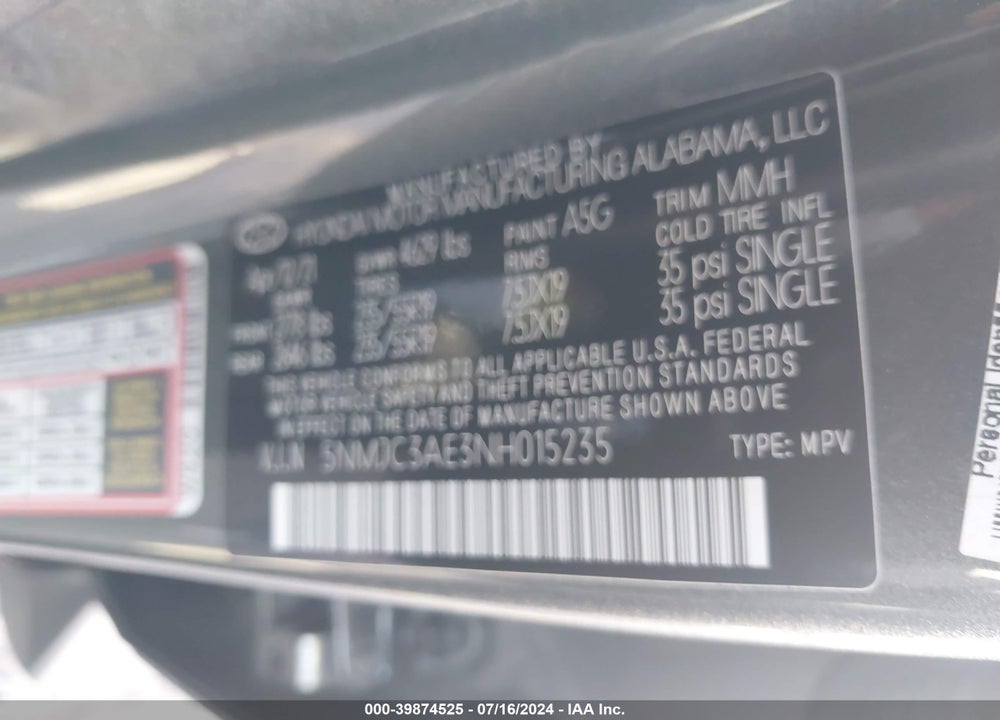 2022 HYUNDAI TUCSON SEL VIN: 5NMJC3AE3NH015235