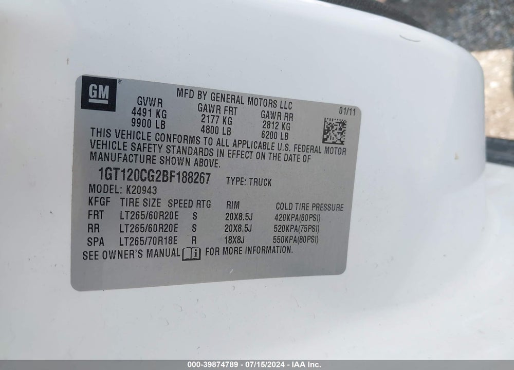 2011 GMC SIERRA 2500HD SLE VIN: 1GT120CG2BF188267