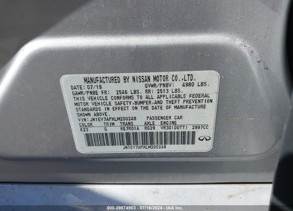 2020 INFINITI Q50 SPORT VIN: JN1EV7APXLM200248