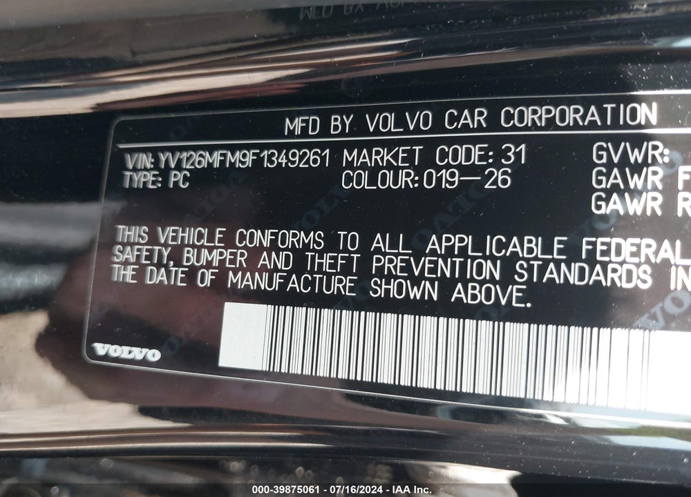 2015 VOLVO S60 T5 PLATINUM VIN: YV126MFM9F1349261