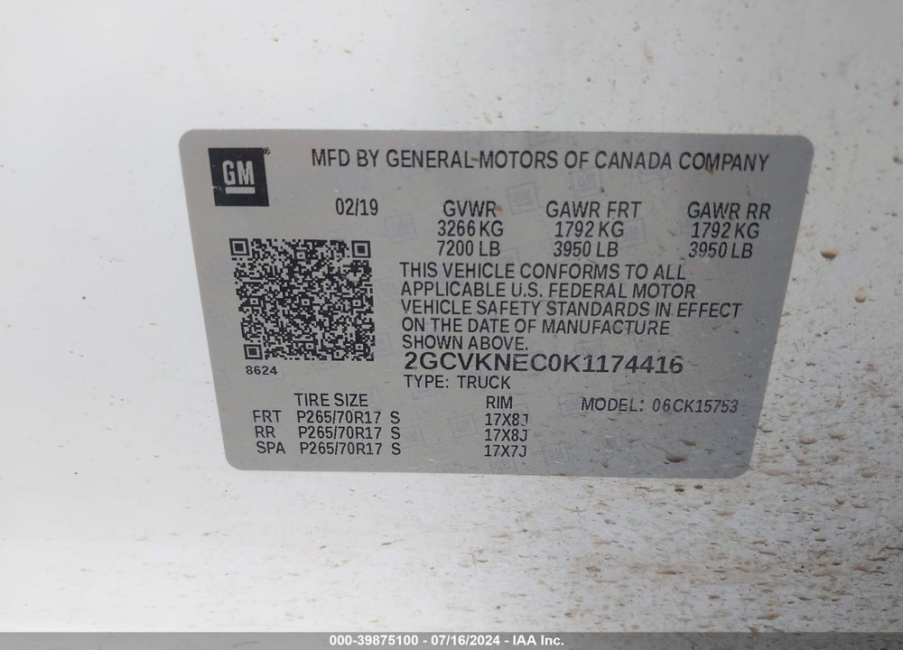 2019 CHEVROLET SILVERADO 1500 LD WT VIN: 2GCVKNEC0K1174416