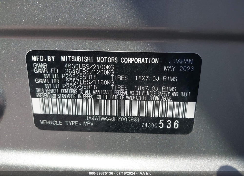 2024 MITSUBISHI ECLIPSE CROSS SE S-AWC/SEL S-AWC VIN: JA4ATWAA0RZ000931