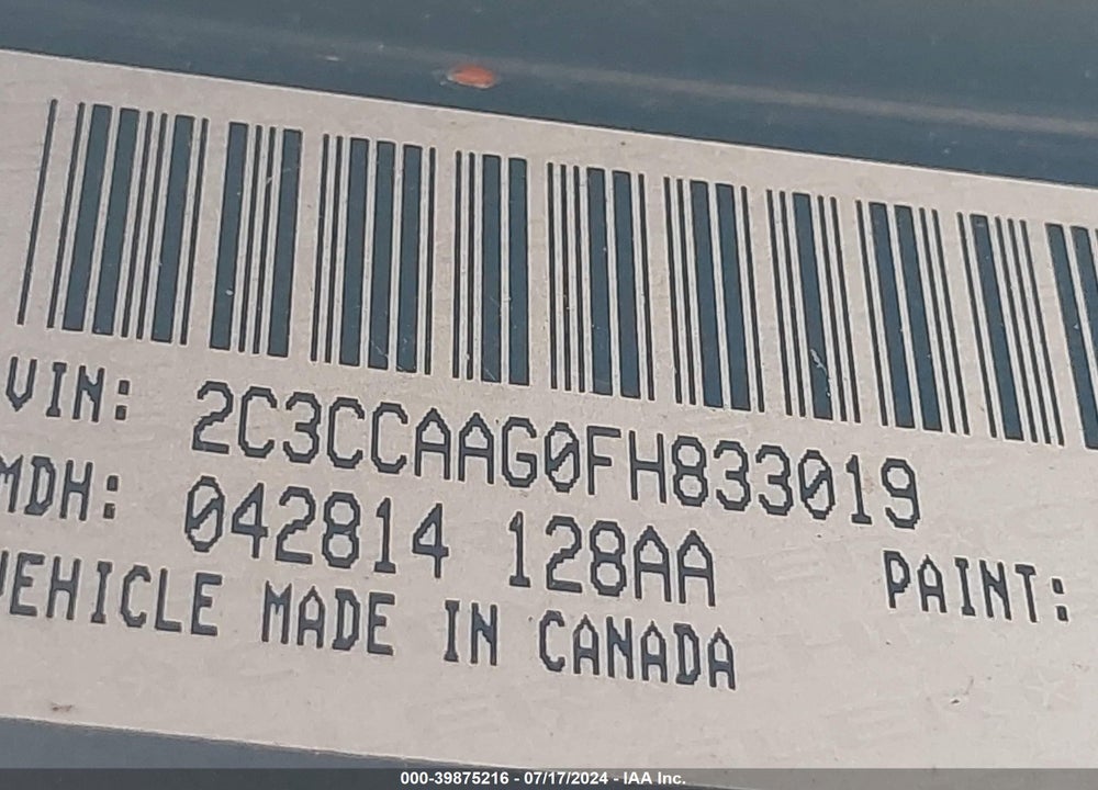 2015 CHRYSLER 300 LIMITED VIN: 2C3CCAAG0FH833019