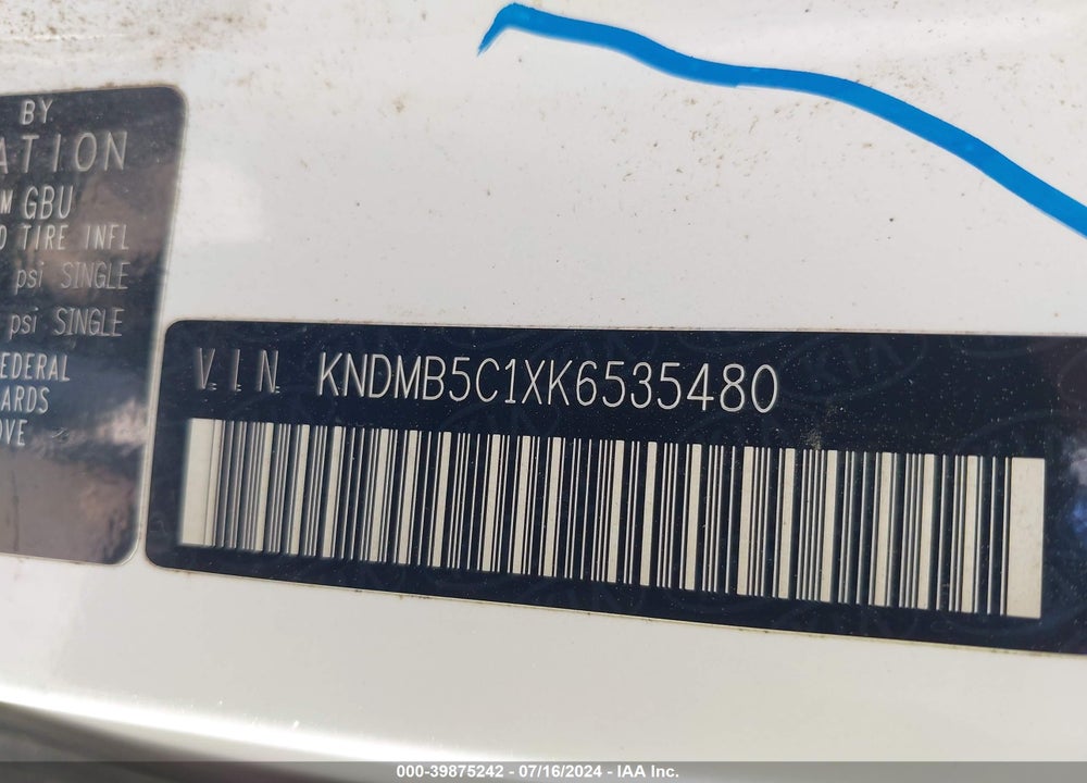 2019 KIA SEDONA EX VIN: KNDMB5C1XK6535480