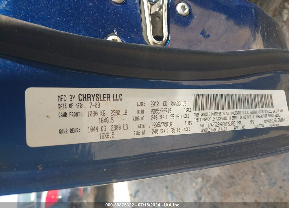 2009 JEEP PATRIOT SPORT VIN: 1J4FT28A09D122495