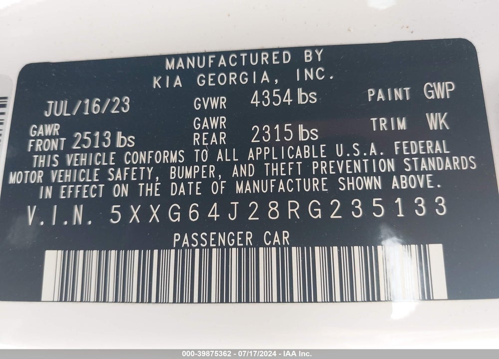 2024 KIA K5 GT LINE VIN: 5XXG64J28RG235133