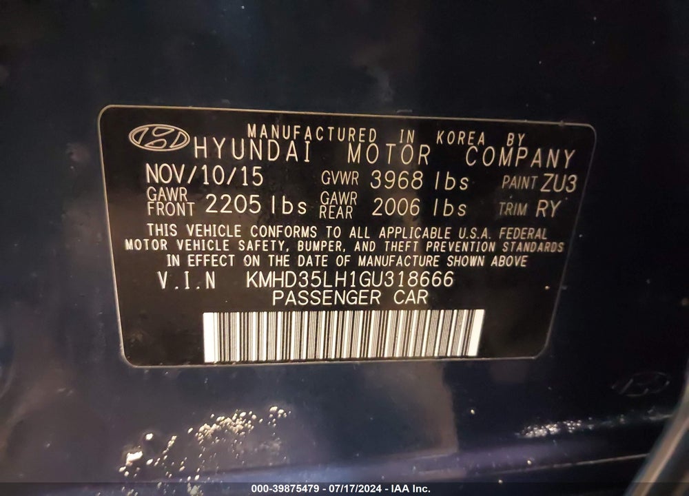 2016 HYUNDAI ELANTRA GT VIN: KMHD35LH1GU318666