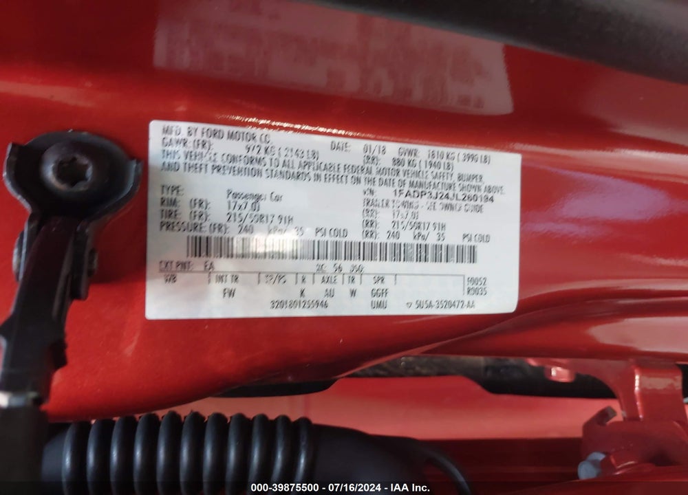 2018 FORD FOCUS TITANIUM VIN: 1FADP3J24JL260194