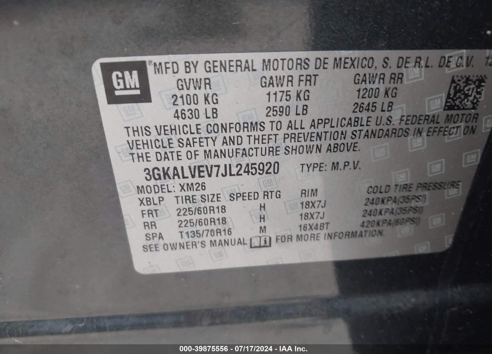 2018 GMC TERRAIN SLT VIN: 3GKALVEV7JL245920