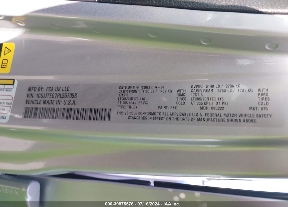 2023 JEEP GLADIATOR MOJAVE 4X4 VIN: 1C6JJTEG7PL557058