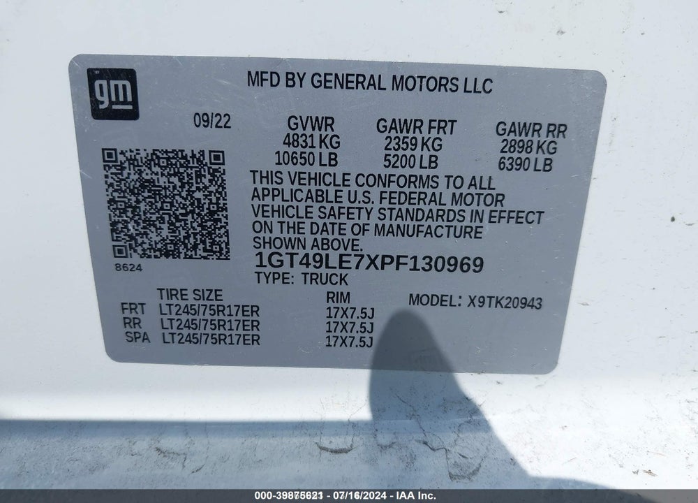 2023 GMC SIERRA 2500HD 4WD  LONG BED PRO VIN: 1GT49LE7XPF130969