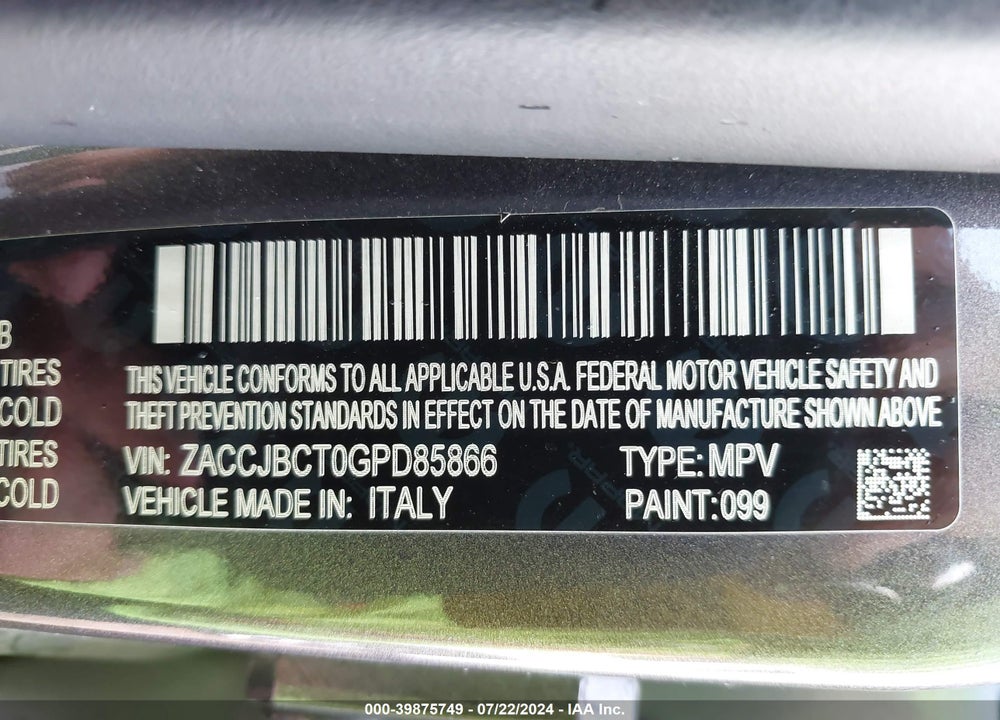 2016 JEEP RENEGADE TRAILHAWK VIN: ZACCJBCT0GPD85866