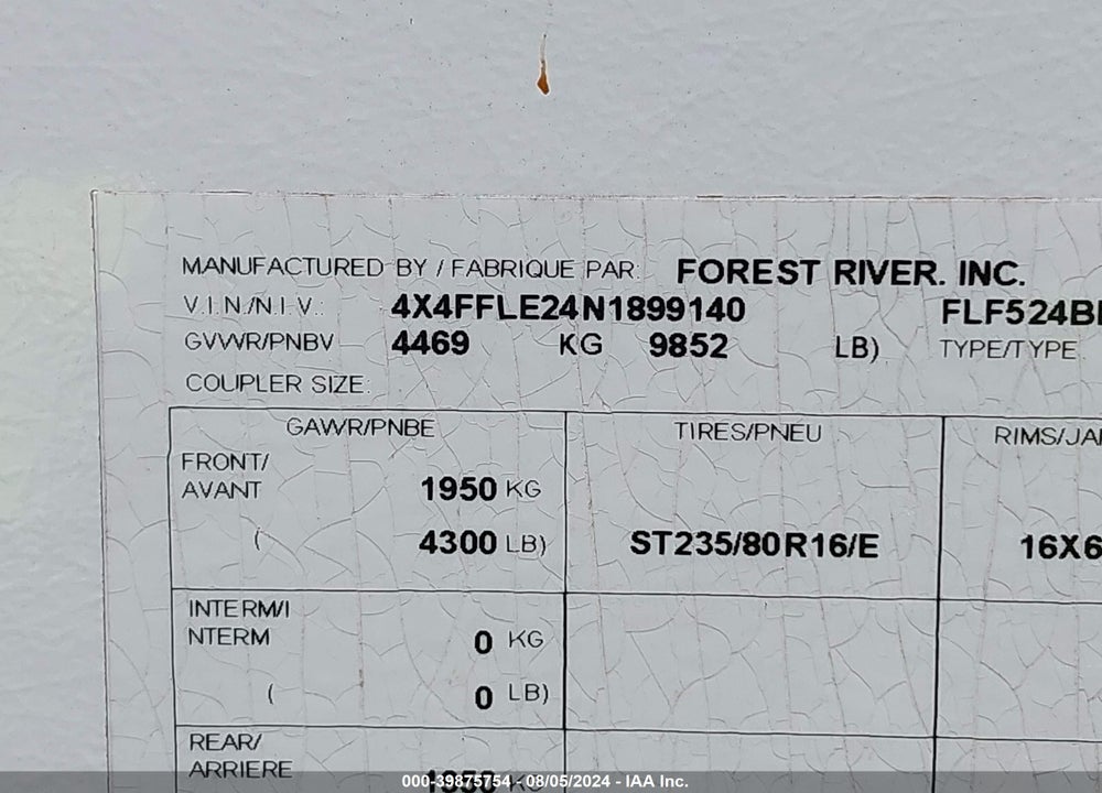 2022 FLAGSTAFF 29FT 2SLIDE VIN: 4X4FFLE24N1899140