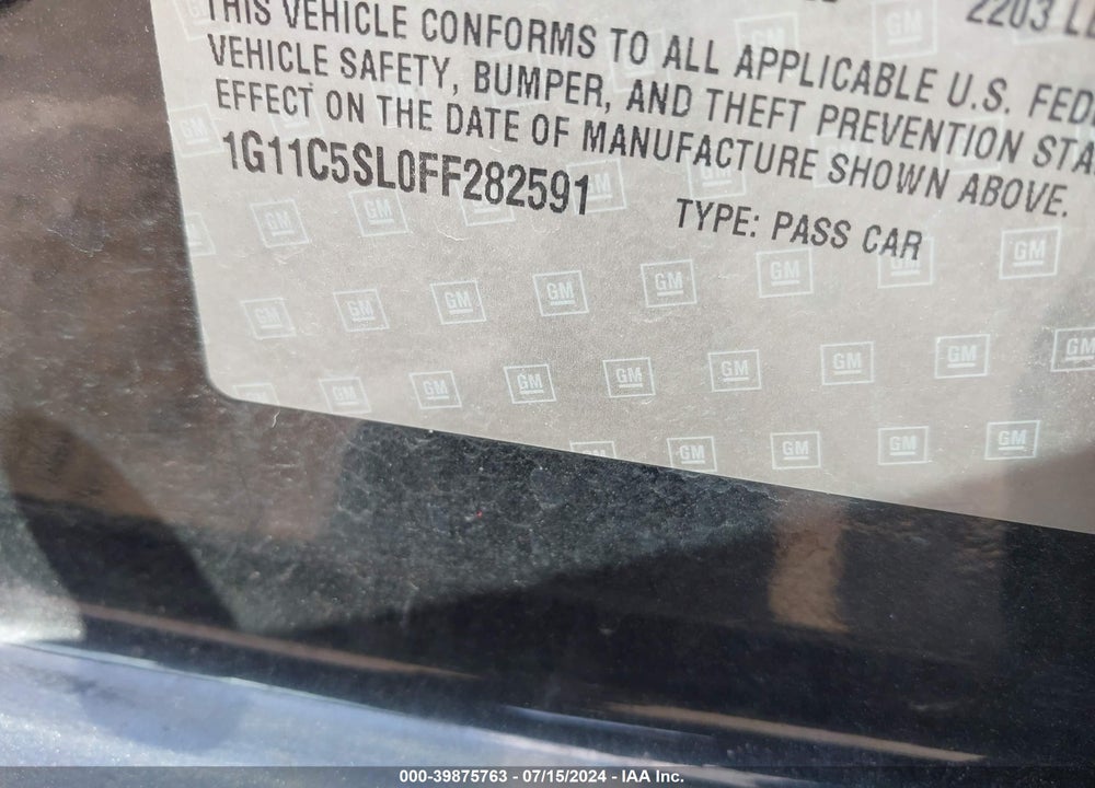 2015 CHEVROLET MALIBU 1LT VIN: 1G11C5SL0FF282591