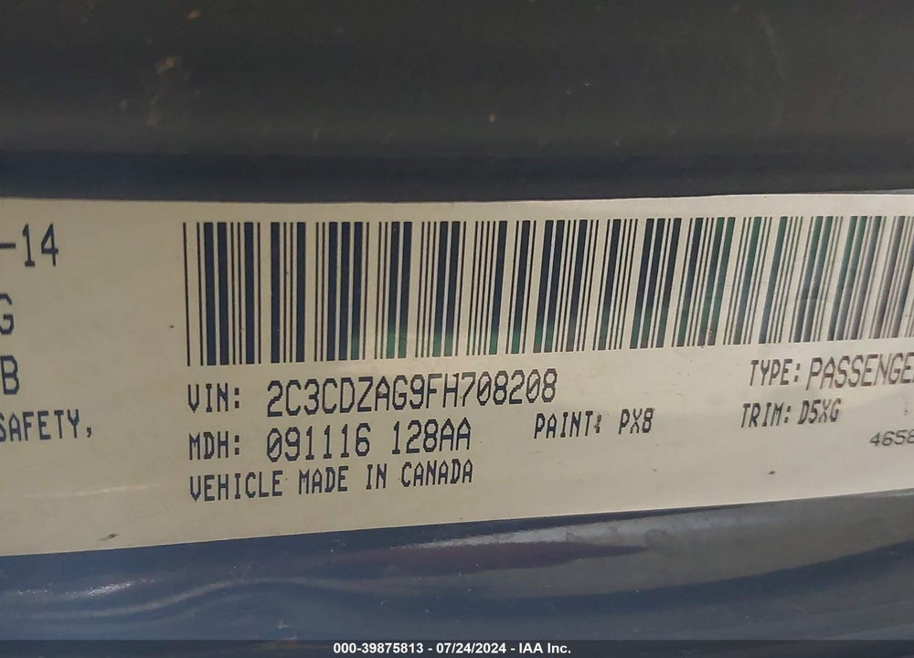 2015 DODGE CHALLENGER VIN: 2C3CDZAG9FH708208