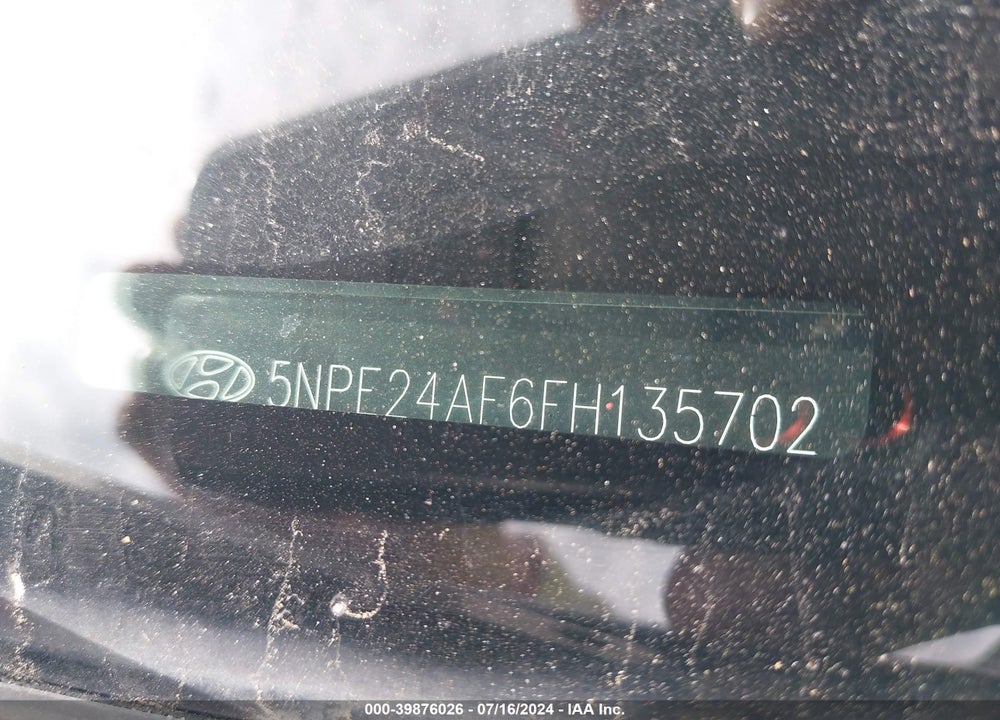 2015 HYUNDAI SONATA SE VIN: 5NPE24AF6FH135702