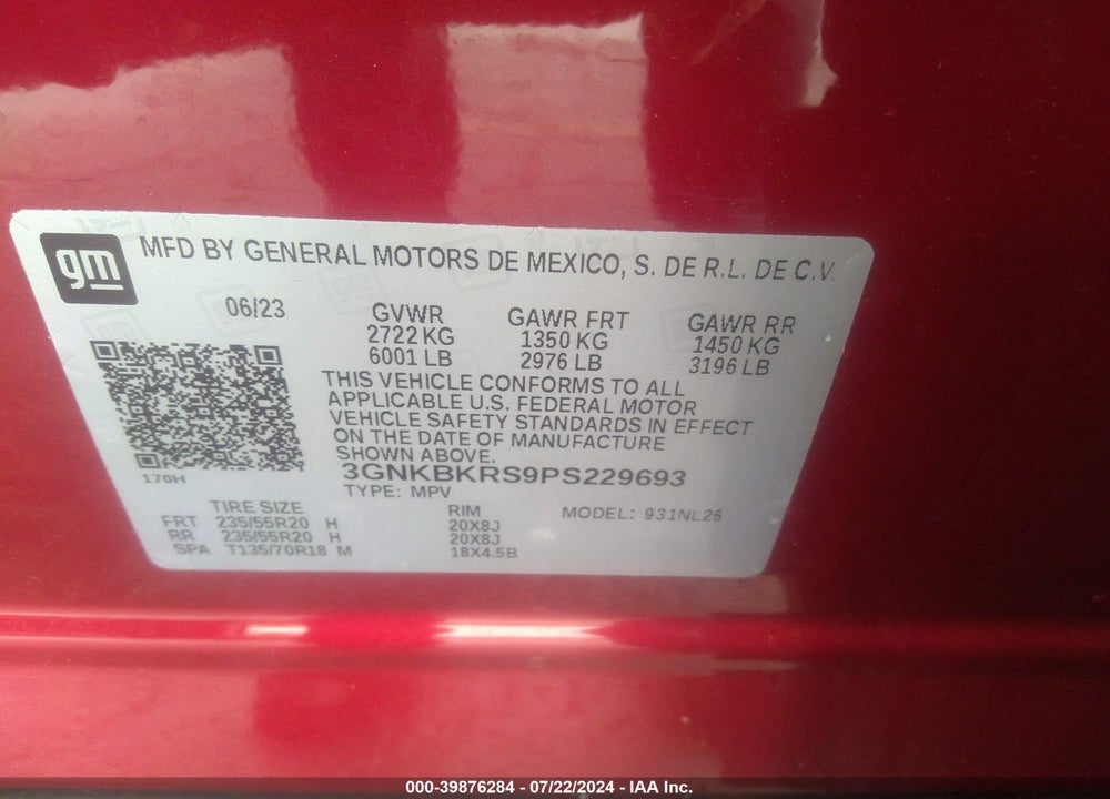 2023 CHEVROLET BLAZER AWD RS VIN: 3GNKBKRS9PS229693