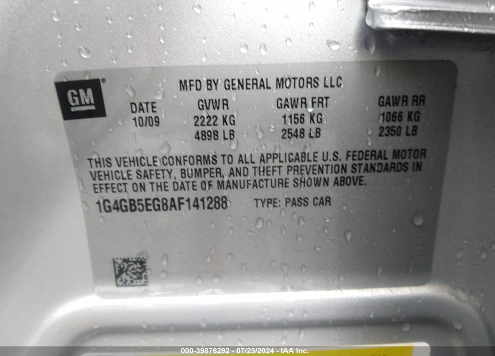 2010 BUICK LACROSSE CX VIN: 1G4GB5EG8AF141288