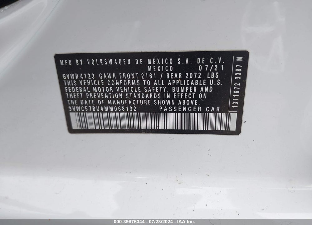 2021 VOLKSWAGEN JETTA 1.4T R-LINE/1.4T S/1.4T SE VIN: 3VWC57BU4MM068132